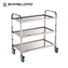 S082 3 Capas Montando Heavy Duty Restaurant Service Trolley Cocina de acero inoxidable Trolley